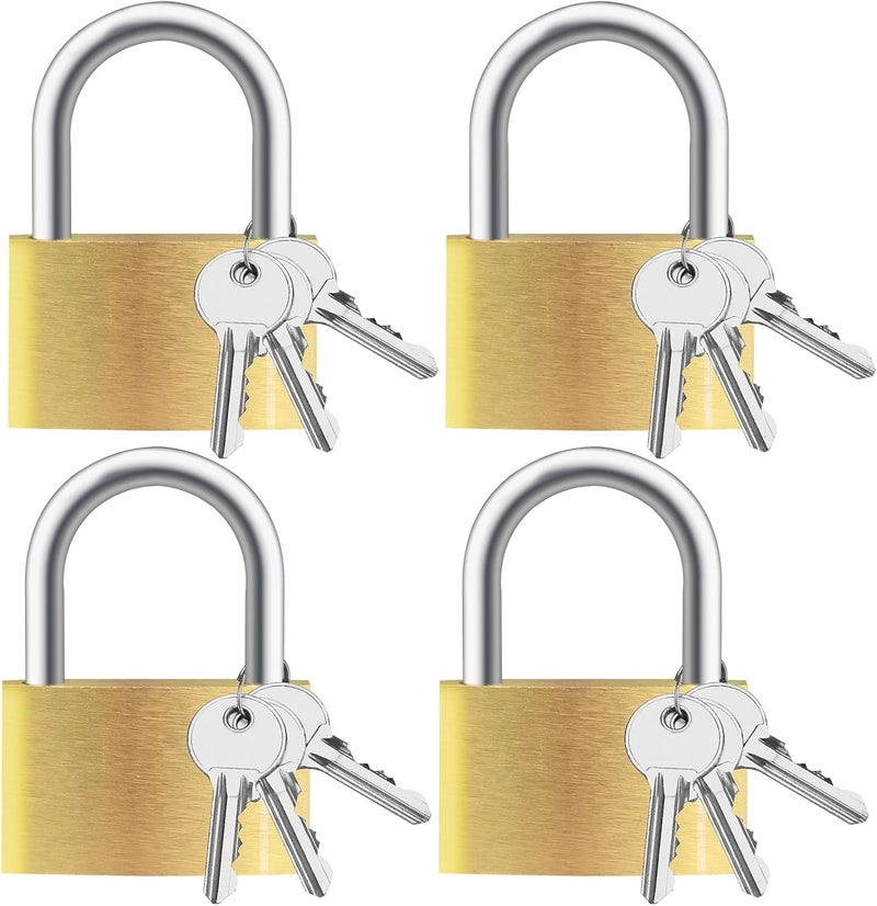 Faburo 4pcs Solid Brass Padlock with Key, Small Pad Lock with Key, Padlocks with 12 Same Keys, Storage Lock Shackle for Locker Outdoor Indoor Use - Image 1